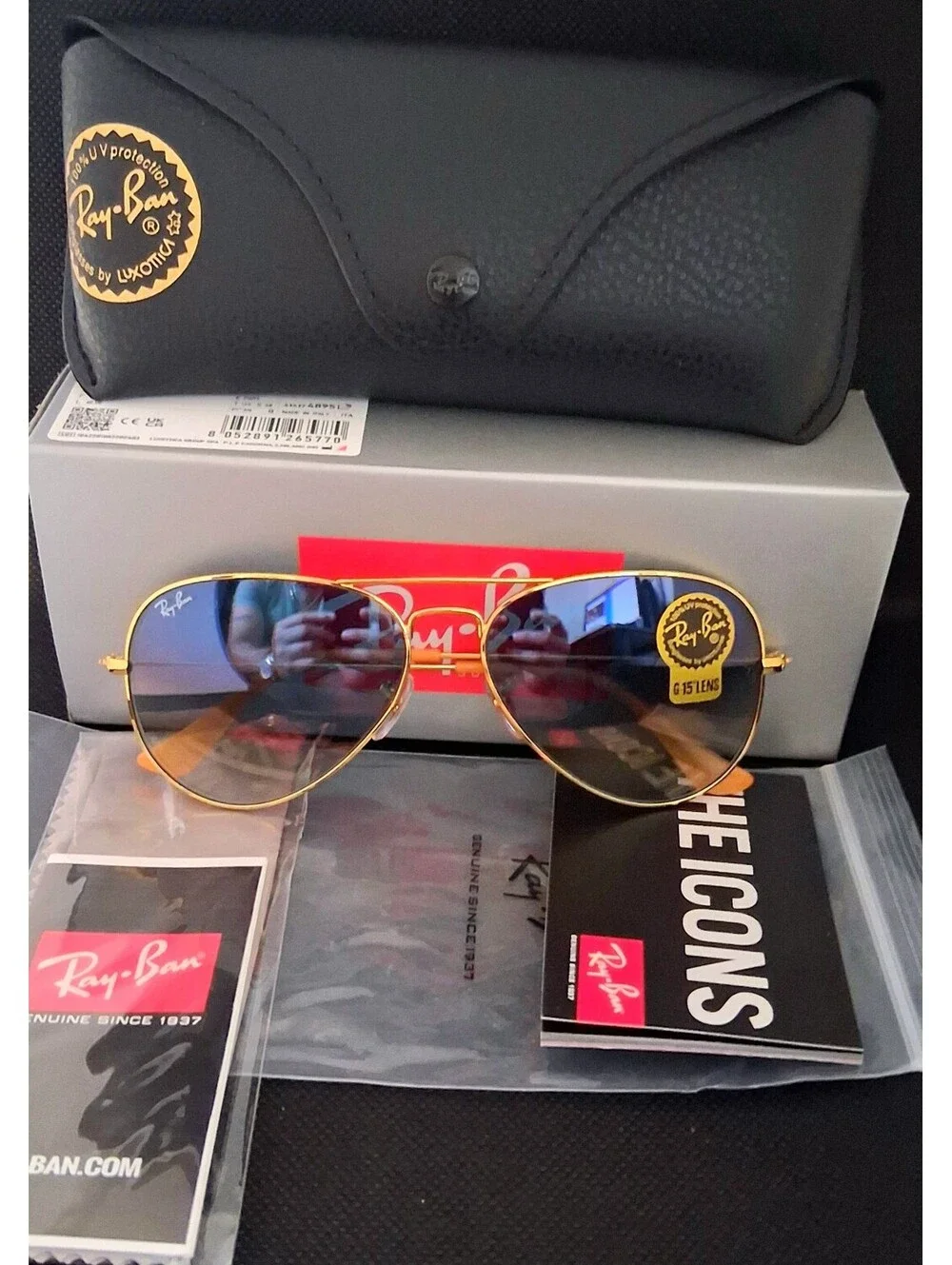 NEW Ray Ban RB3025 58mm Aviator Blue Gradient Lens Gold Frame Sunglasses